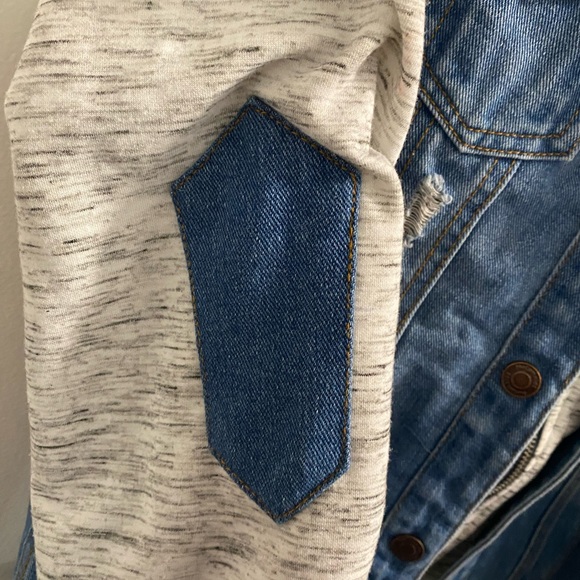 Kids/Youth Mixed Media Hooded Jean Jacket, Denim Size M - Picture 13 of 14